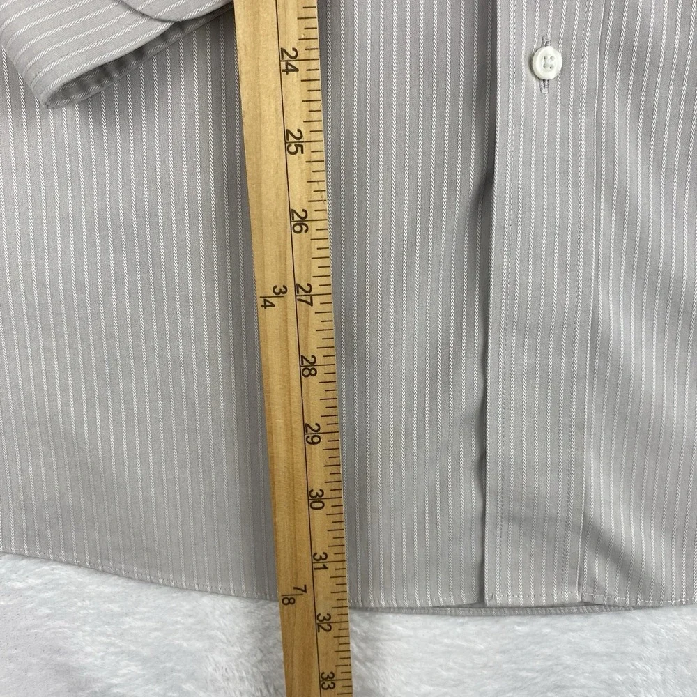 Roundtree & Yorke Gold Label Dress Shirt Mens 16-33 Beige Stripes Non Iron Dobby - Picture 4 of 7